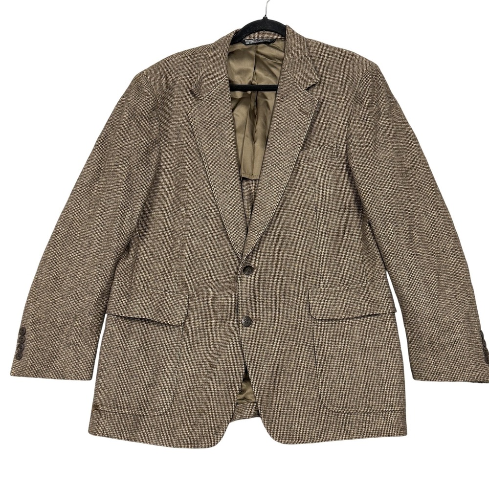 Christian Brooks Blazer Mens 42 Brown Tweed Check Sport Coat Jacket USA